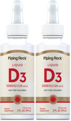 Piping Rock Vitamin D3 Liquid bottle front showing 5,000 IU drops for daily support