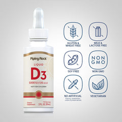 Close-up of Piping Rock Vitamin D3 label highlighting potency and ingredients