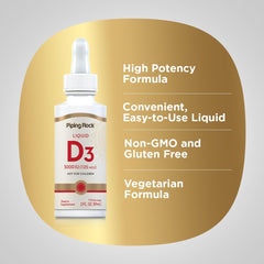 Two-bottle pack of Piping Rock Vitamin D3 Liquid for value and convenience
