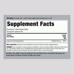 Close-up of Piping Rock Vitamin D3 softgels highlighting the quick-release form.