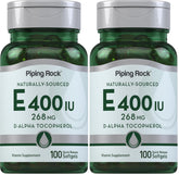 Piping Rock Vitamin E 400 IU softgels bottle view shows convenient daily packaging
