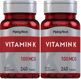 Piping Rock Vitamin K 100 mcg tablets bottle for daily use.