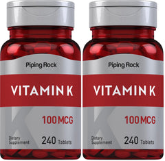 Piping Rock Vitamin K 100 mcg tablets bottle for daily use.