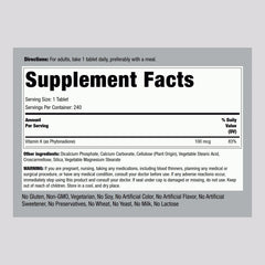 Piping Rock Vitamin K label close-up showing per-pack details.