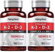 Piping Rock Vitamin K2 D3 softgels bottle for daily wellness support