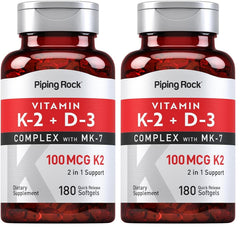 Piping Rock Vitamin K2 D3 softgels bottle for daily wellness support