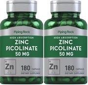 Piping Rock Zinc Picolinate 50mg bottle with easy-to-swallow capsules.