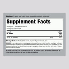 Piping Rock Zinc Picolinate capsules ready for convenient daily supplementation