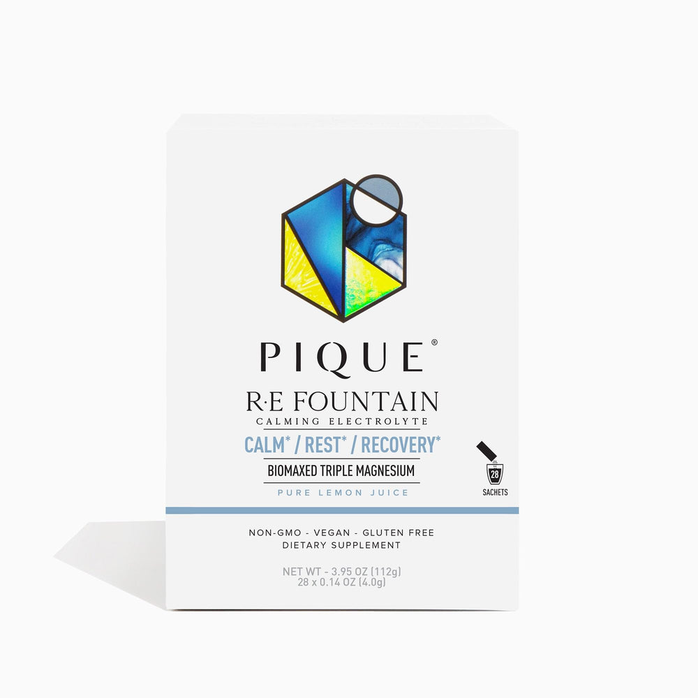 PIQUE RE Fountain bottle displayed for calm nightly hydration.