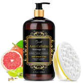 Pjordo anti cellulite oil bottle showcasing natural ingredients for smoother skin texture.