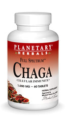 Planetary Herbals Chaga full spectrum bottle shown, highlighting potential immune support.