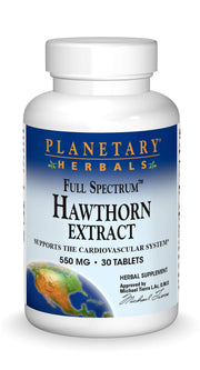 Planetary Herbals hawthorn tablets bottle suggesting daily heart-friendly use.