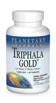 Planetary Herbals Triphala Gold bottle front view for easy daily digestive support