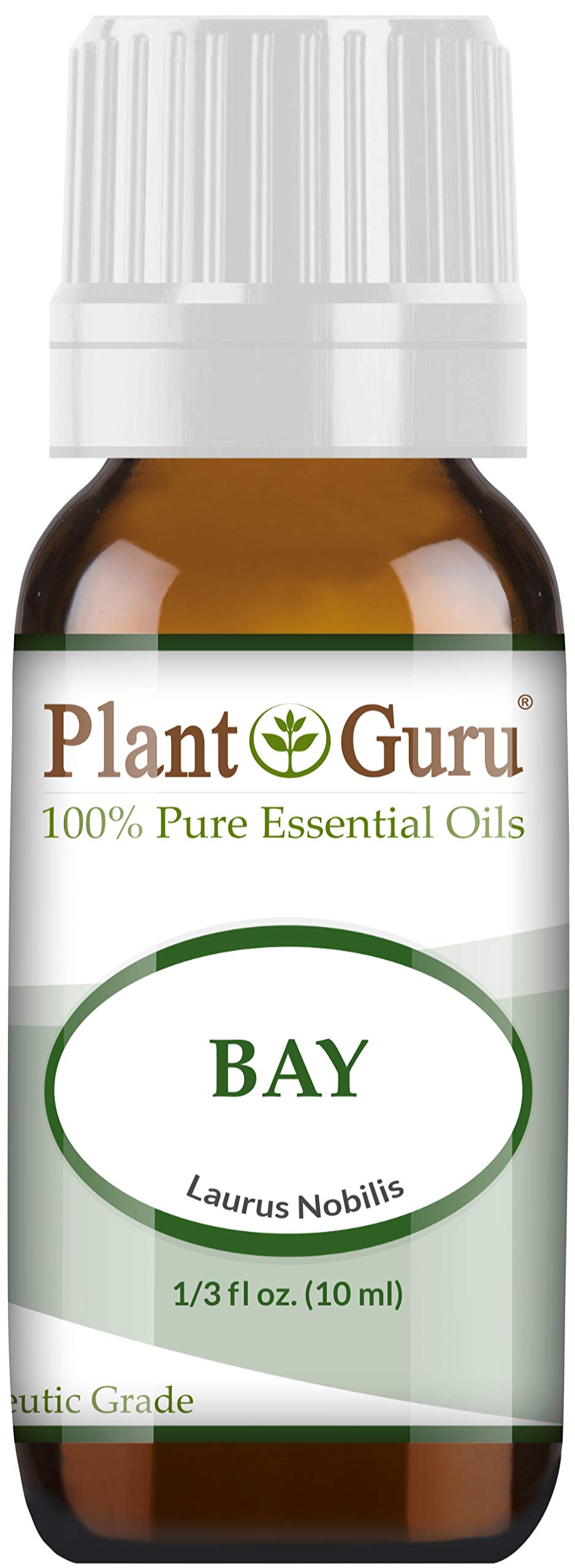 Plant Guru Bay essential oil bottle with leaves for diffuser blends.