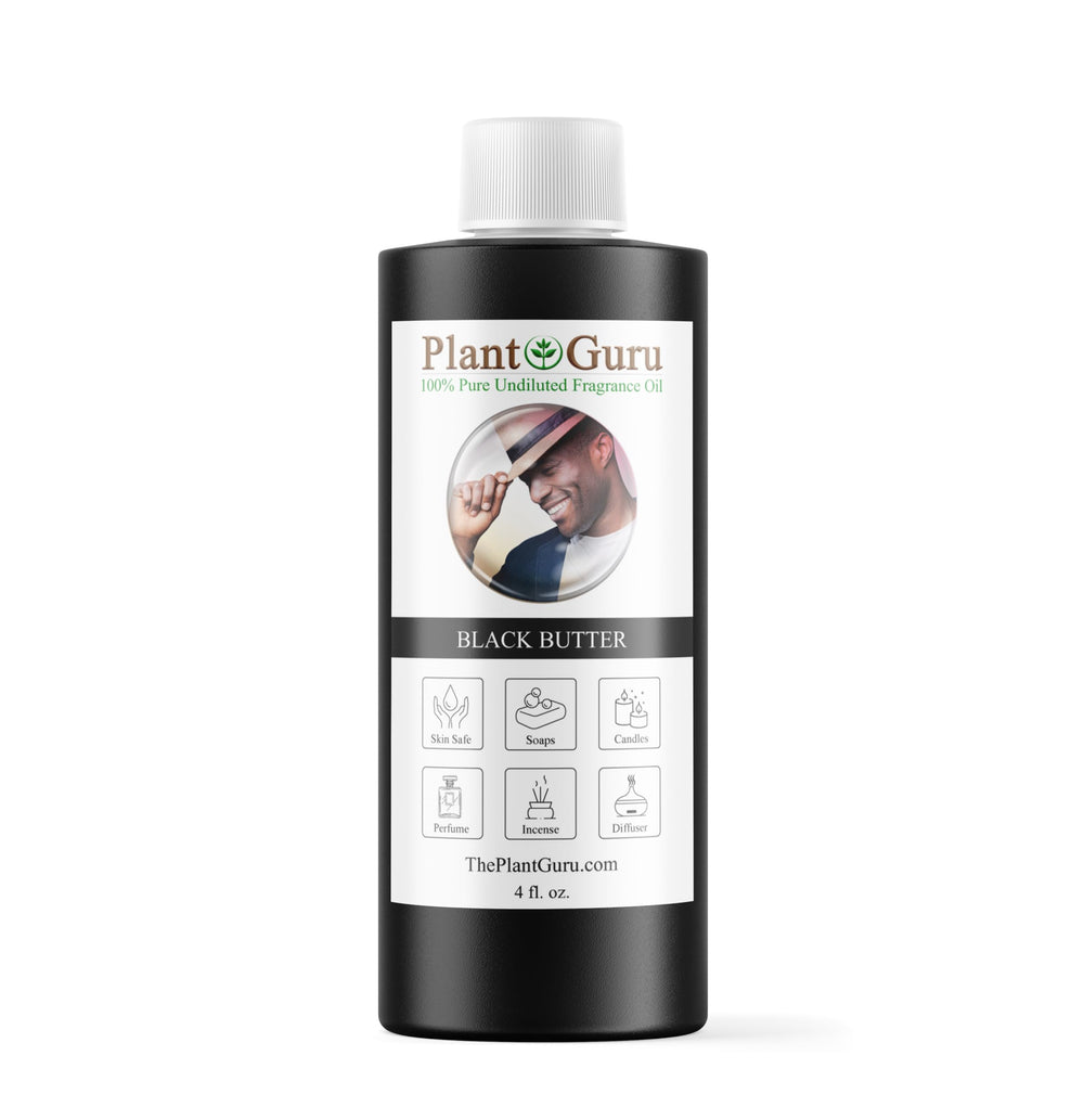 Plant Guru Black Butter fragrance oil bottle shown for DIY projects