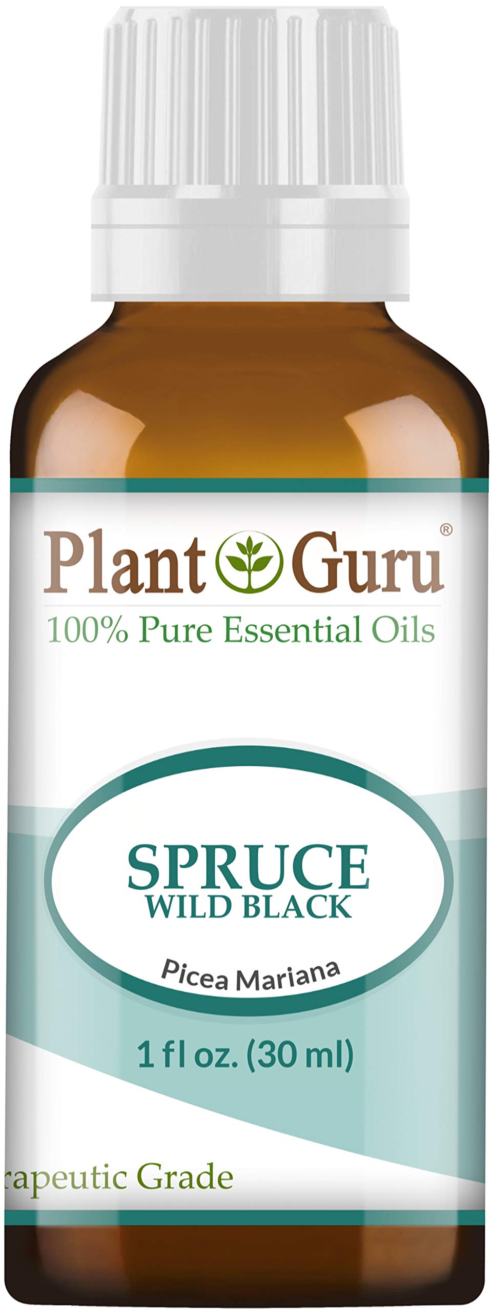 Plant Guru Wild Black Spruce bottle pour showing pure essential oil for diffusion and aroma