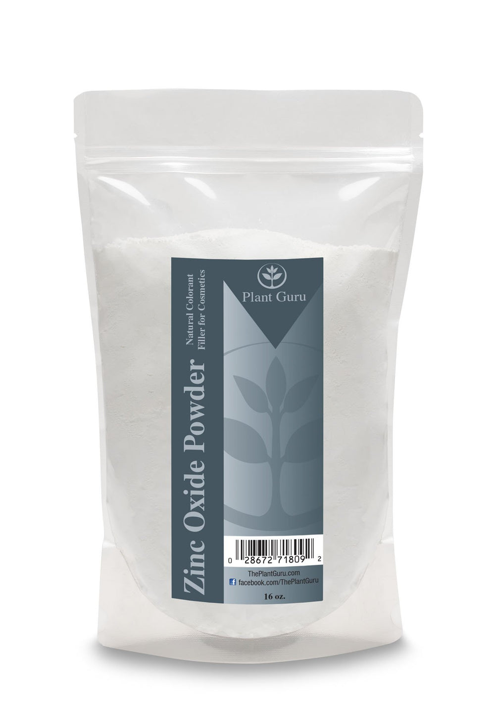 Plant Guru zinc oxide powder bottle for DIY skincare, non-nano, mineral sunscreen option.