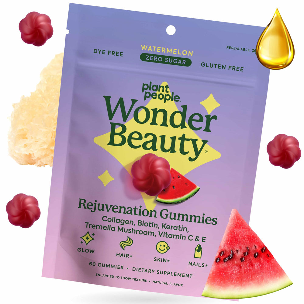 Plant People WonderBeauty bottle front shows gummies for hair, skin, and nails support.