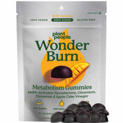 Plant People WonderBurn bottle-front view shows zero sugar mango gummies for on-the-go craving control.