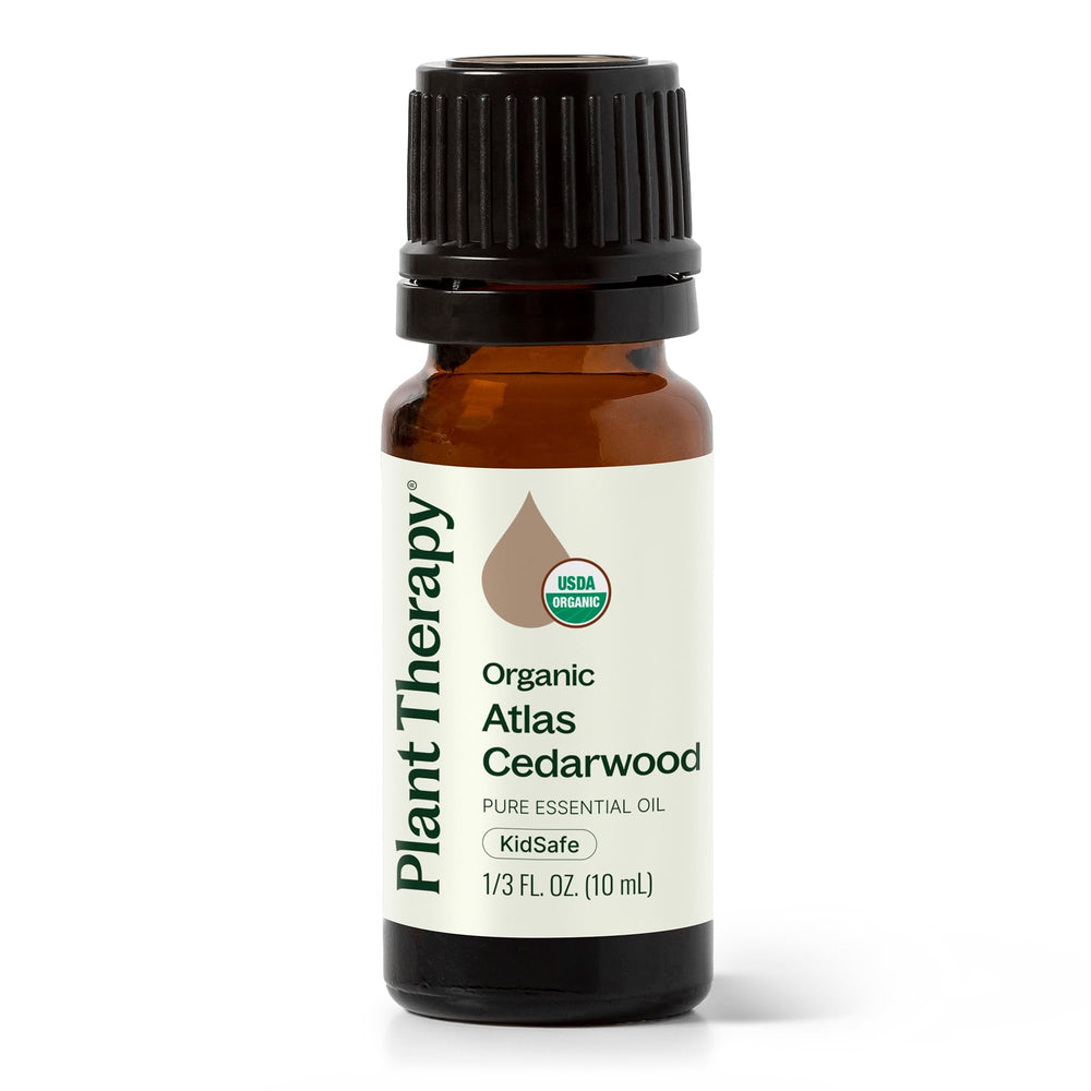 Plant Therapy Atlas Cedarwood bottle for diffusion and calming aromatherapy.