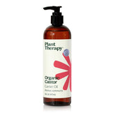 Plant Therapy Organic Castor Oil bottle ready for skin and hair care routines.