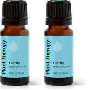 Plant Therapy Clarity bottle closeup, showcasing undiluted blend for focus support.