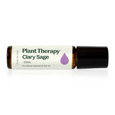 Plant Therapy Clary Sage roll-on bottle showing convenient pre-diluted oil for on-the-go calm