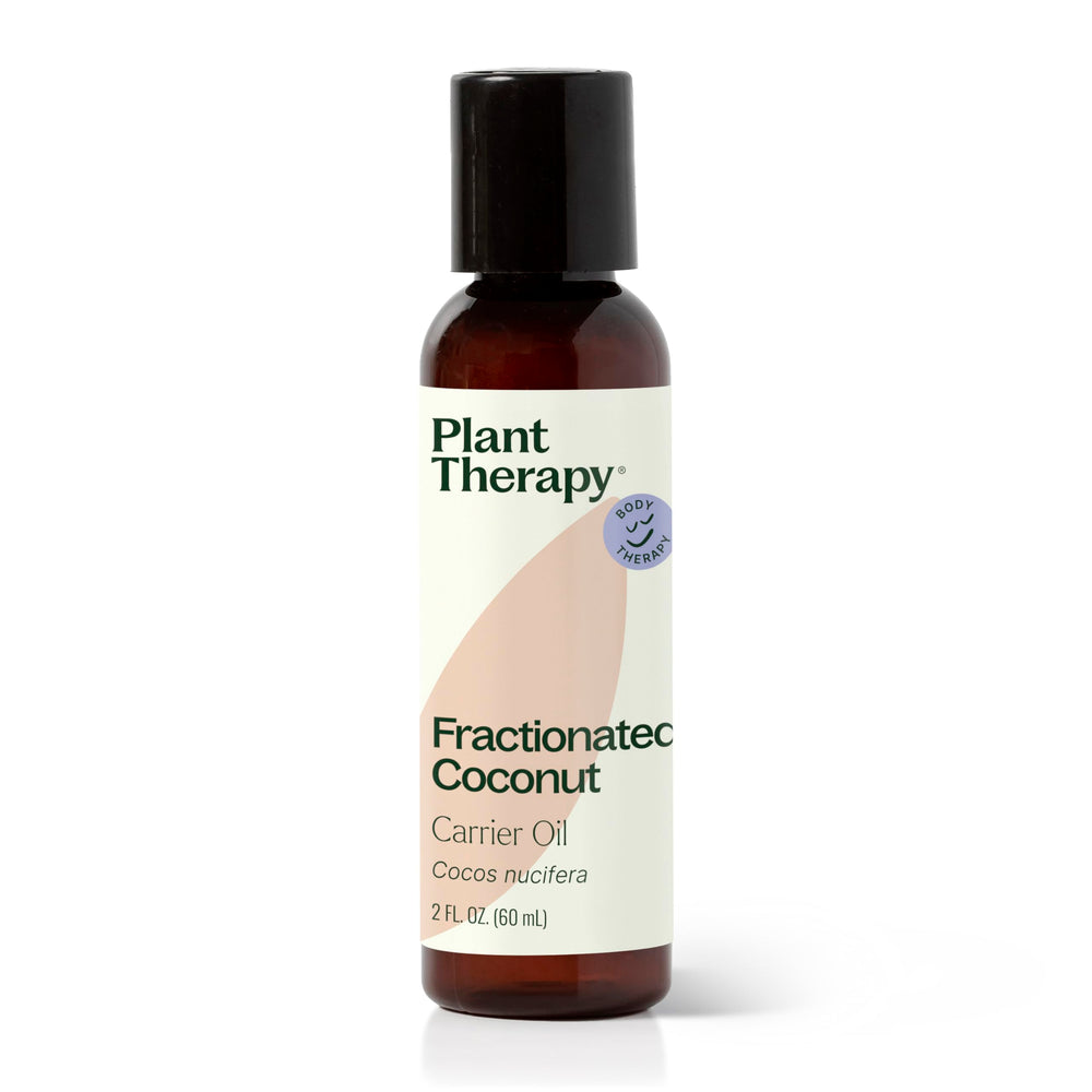 Plant Therapy Fractionated Coconut Oil bottle for smooth, lightweight skin care.