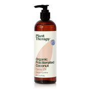 Plant Therapy fractionated coconut oil bottle showing colorless carrier for skin care