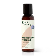 Plant Therapy Fractionated Coconut Oil bottle for smooth, lightweight skin care.