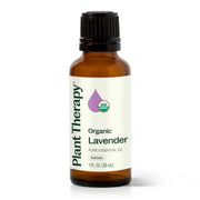 Plant Therapy lavender oil bottle with clear label signaling organic purity and aroma.