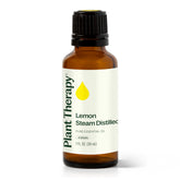 Plant Therapy lemon oil bottle with pour enhances air freshness and spaces.