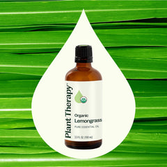 Plant Therapy Lemongrass oil label shows USDA Organic certification.