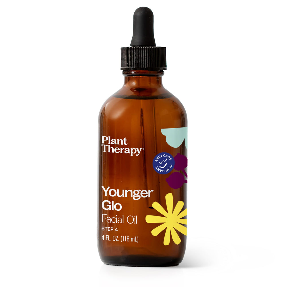 Plant Therapy Younger Glo bottle on counter ready for daily facial care and hydration.