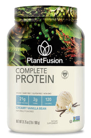 PlantFusion Complete Vegan Protein Powder Vanilla Bean bottle showing premium packaging and clean ingredients for daily protein.