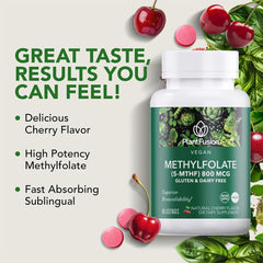 PlantFusion 60-count bottle of vegan methylfolate lozenges for convenient daily use.