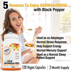 Plantvital Ashwagandha bottle back label detailing organic ingredients.