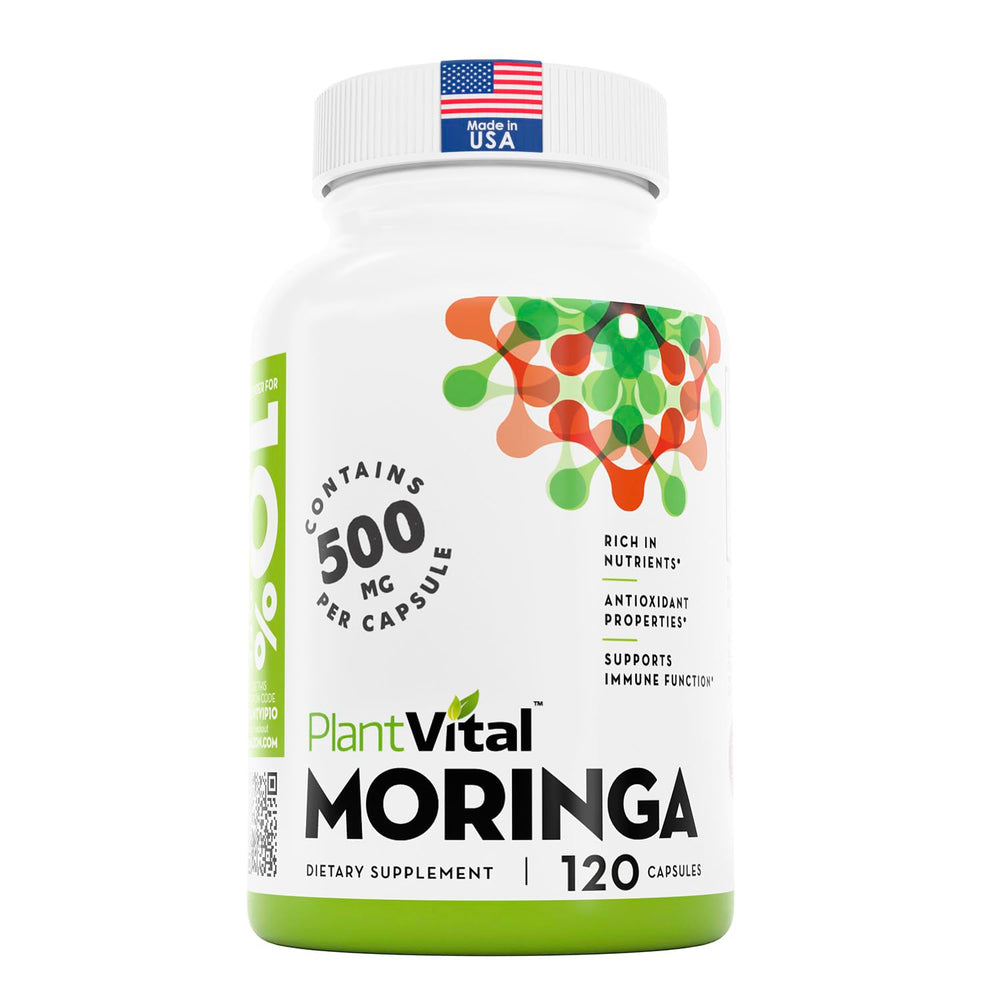 Plantvital Organic Moringa Leaf Capsules bottle for daily antioxidant support