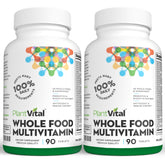 PlantVital Whole Food Multivitamin bottle front highlights natural, plant-based daily wellness.