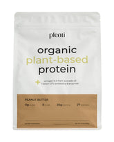 Plenti peanut butter protein powder tub with clean label.