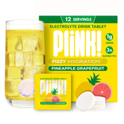 Pack shot of Plink fizzy electrolyte tablets for convenient daily hydration.
