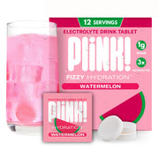 Plink Watermelon fizzy electrolyte tablet dissolving in water for refreshing hydration