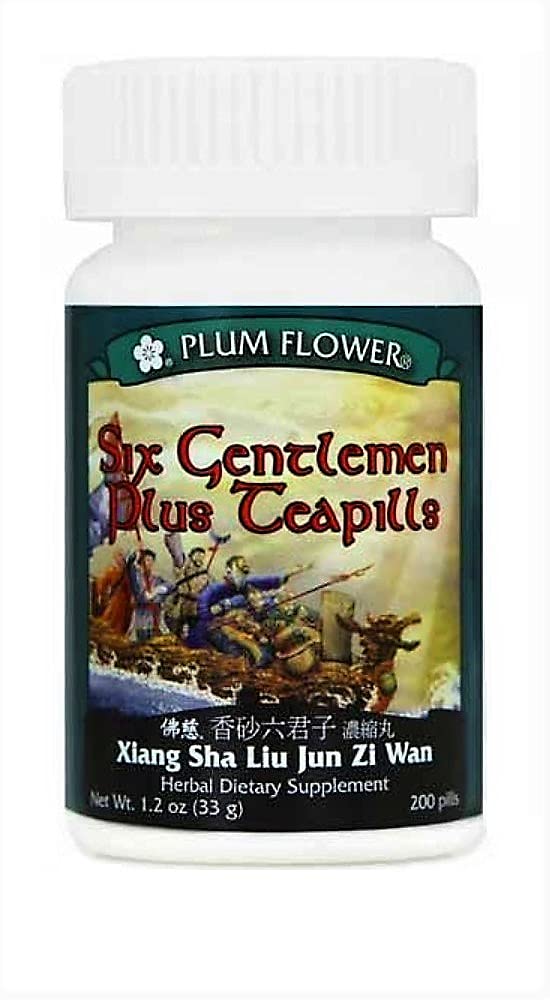 Plum Flower Six Gentlemen Plus Teapills bottle for daily tea ritual.