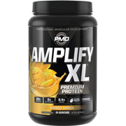 PMD Amplify XL Mango tub front shows premium protein blend for workouts