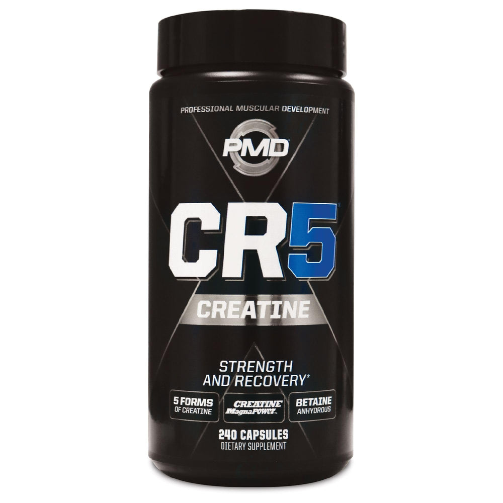 PMD CR5 Creatine bottle front with bold branding for stronger training potential.