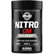 PMD NitroCM bottle pour showing dosage for pre-workout use.