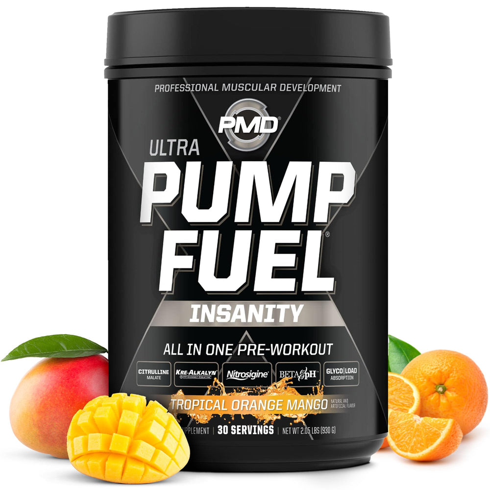 PMD Pump Fuel Ultra Insanity bottle front showing premium pre-workout for energy boost