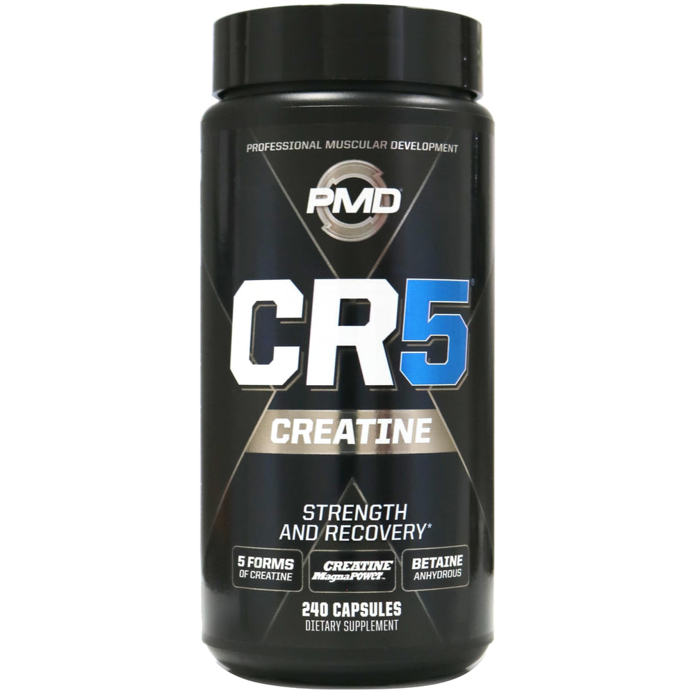 PMD Sports CR5 bottle cap close-up highlighting premium creatine blend for training support