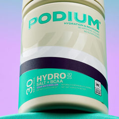 Podium Hydro Salt Sour Watermelon container highlights 30 servings and NSF certification.