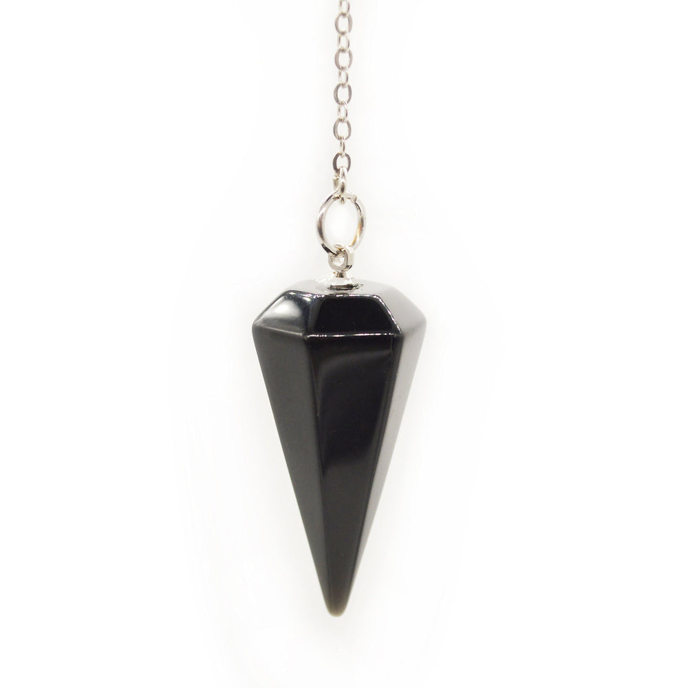 Polar Jade black agate pendulum front view for intuitive dowsing sessions.